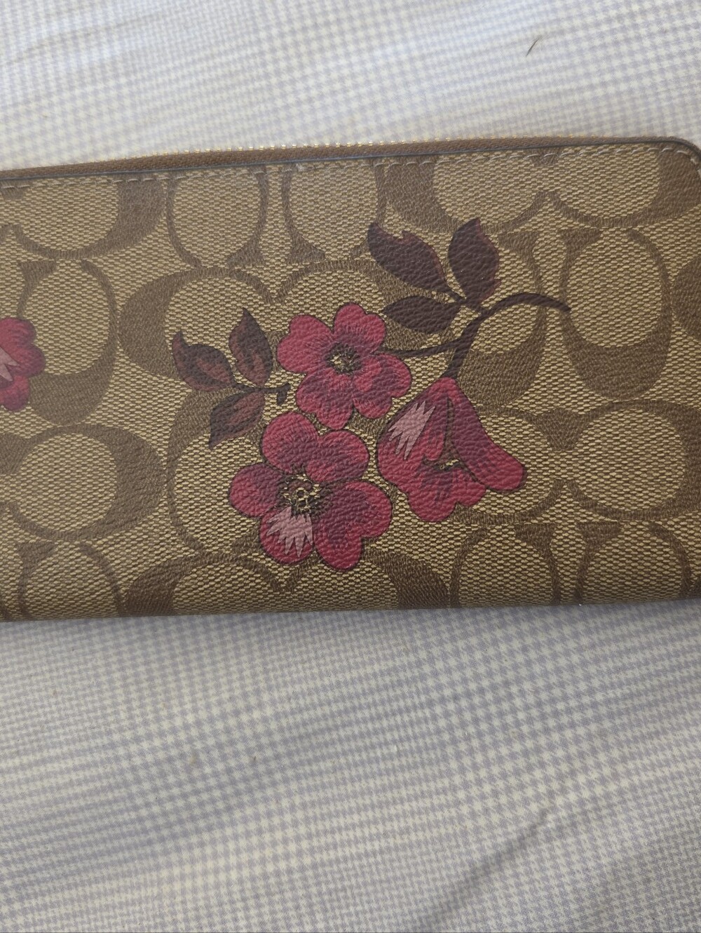 Coach Signature Canvas Card Holder with Pink Floral Motif